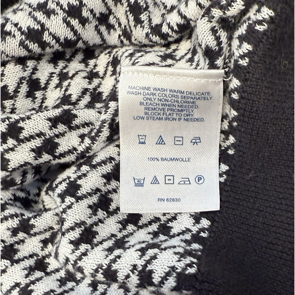 Lands End Houndstooth Sweater Womens Size L Black White Supima Cotton Knit - Picture 5 of 7